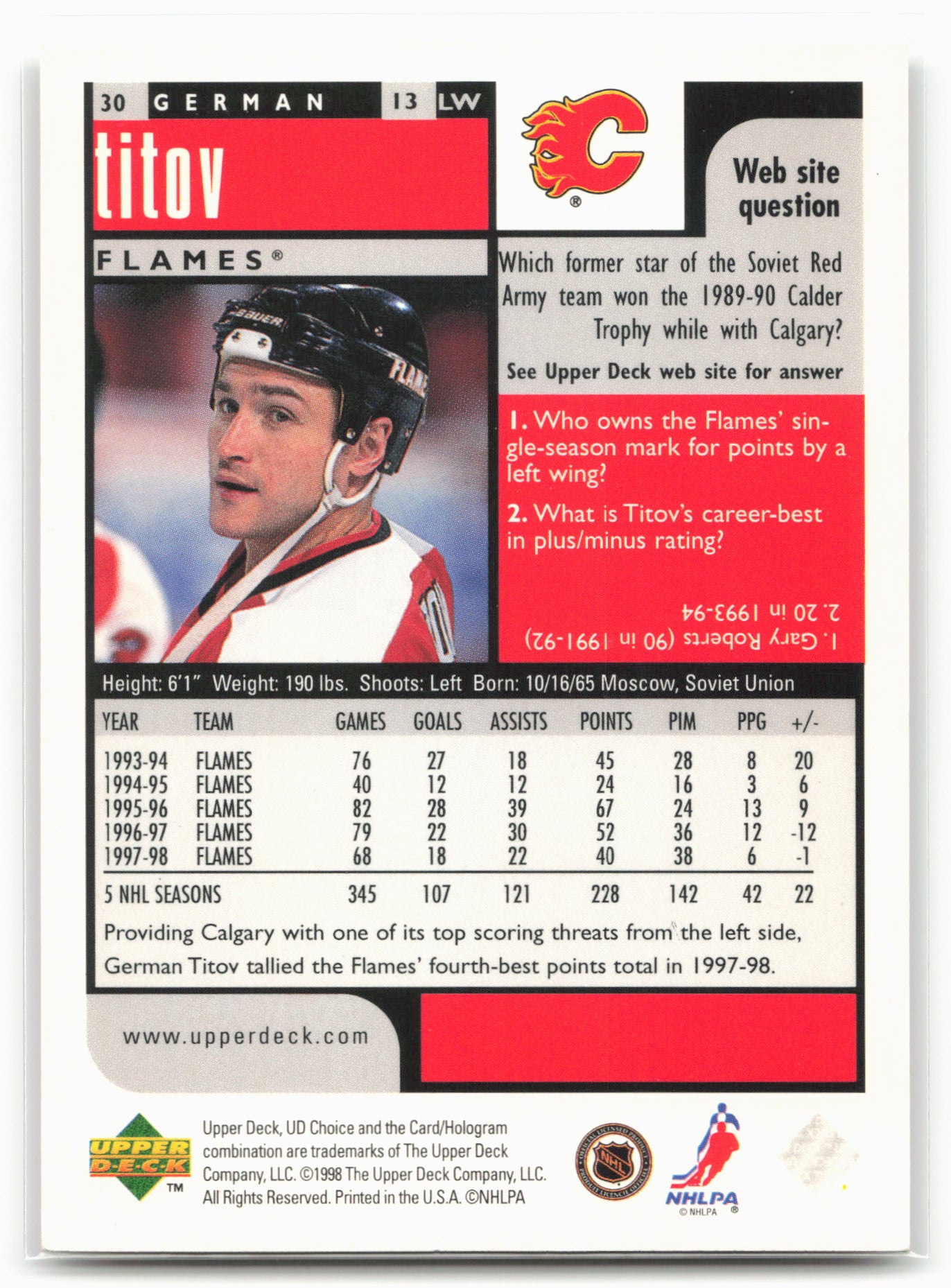 1998-99 UD Choice #30 German Titov