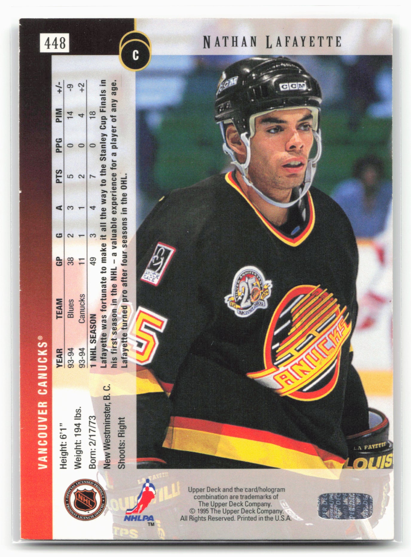 1994-95 Upper Deck #448 Nathan Lafayette