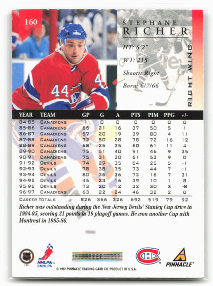 1997-98 Pinnacle #160 Stephane Richer