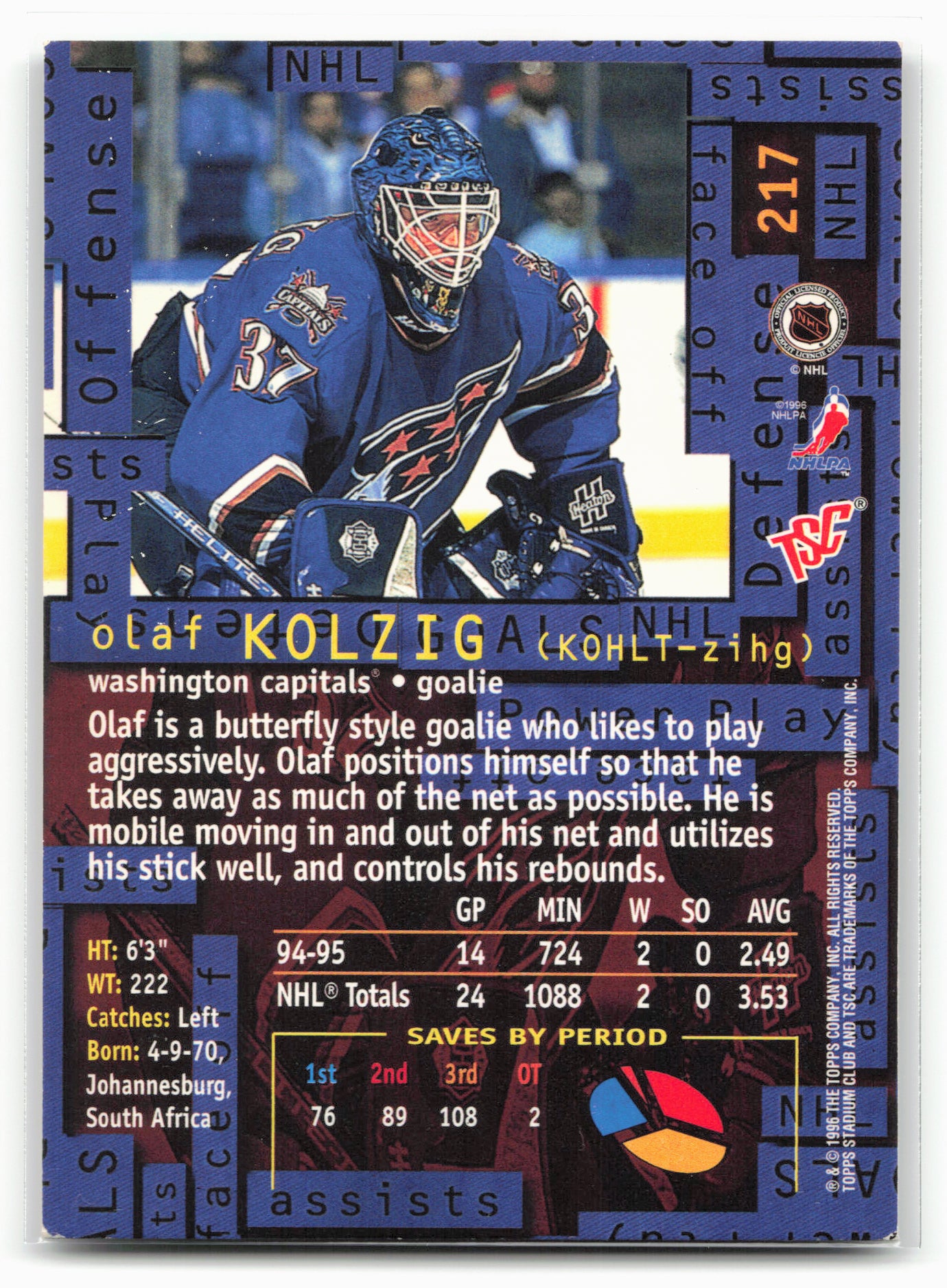 1995-96 Stadium Club #217 Olaf Kolzig