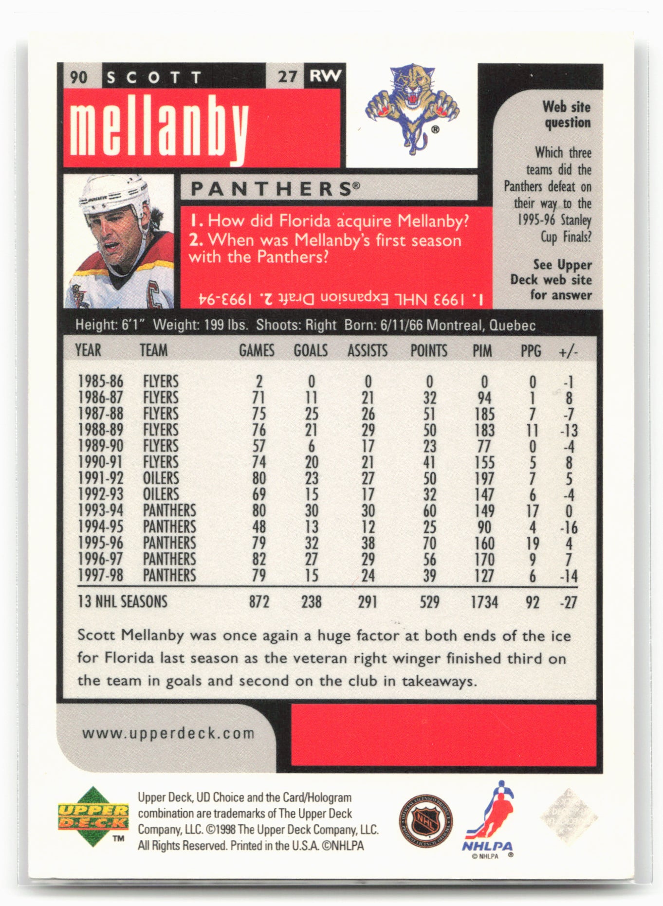 1998-99 UD Choice #90 Scott Mellanby