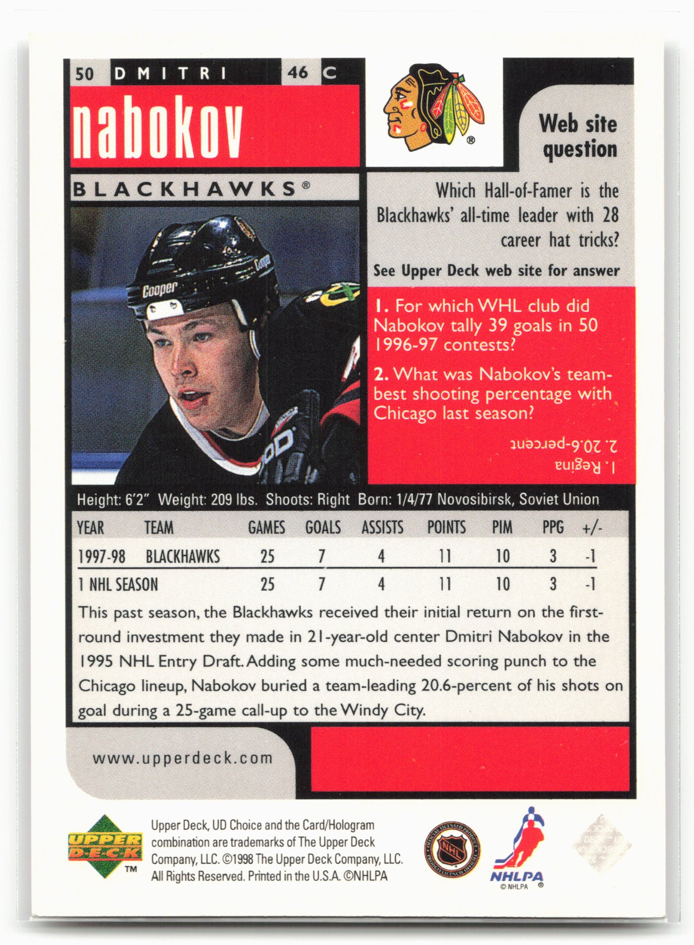1998-99 UD Choice #50 Dmitri Nabokov