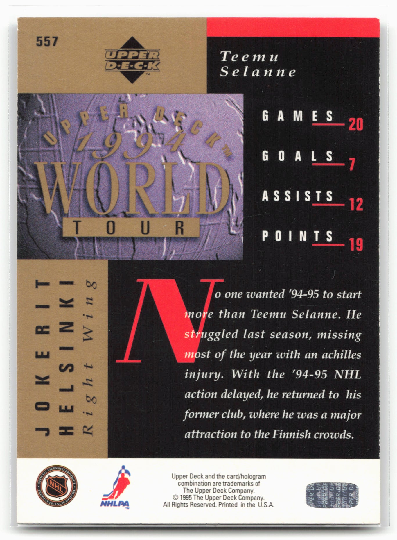 1994-95 Upper Deck #557 Teemu Selanne