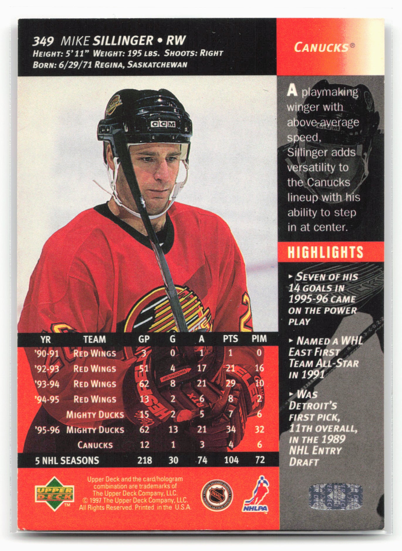 1996-97 Upper Deck #349 Mike Sillinger