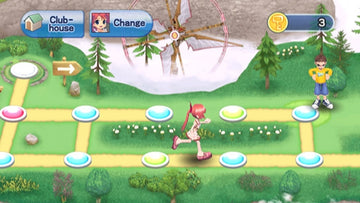 
Super Swing Golf Season 2 | Nintendo Wii | menu screenshot | course-map route with clubhouse, character-change and coin interface