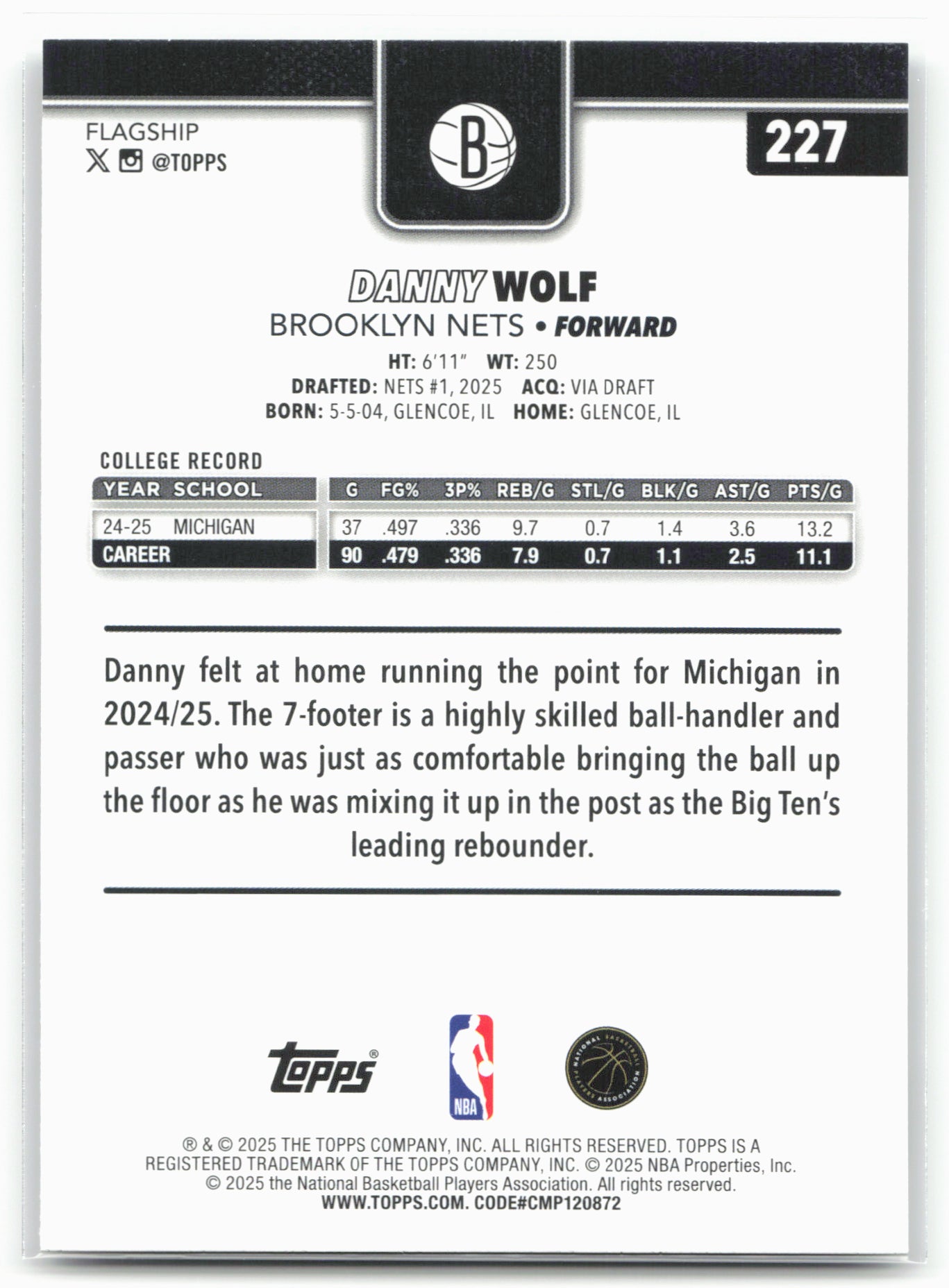 2025-26 Topps #227 Danny Wolf Crackleboard 25011