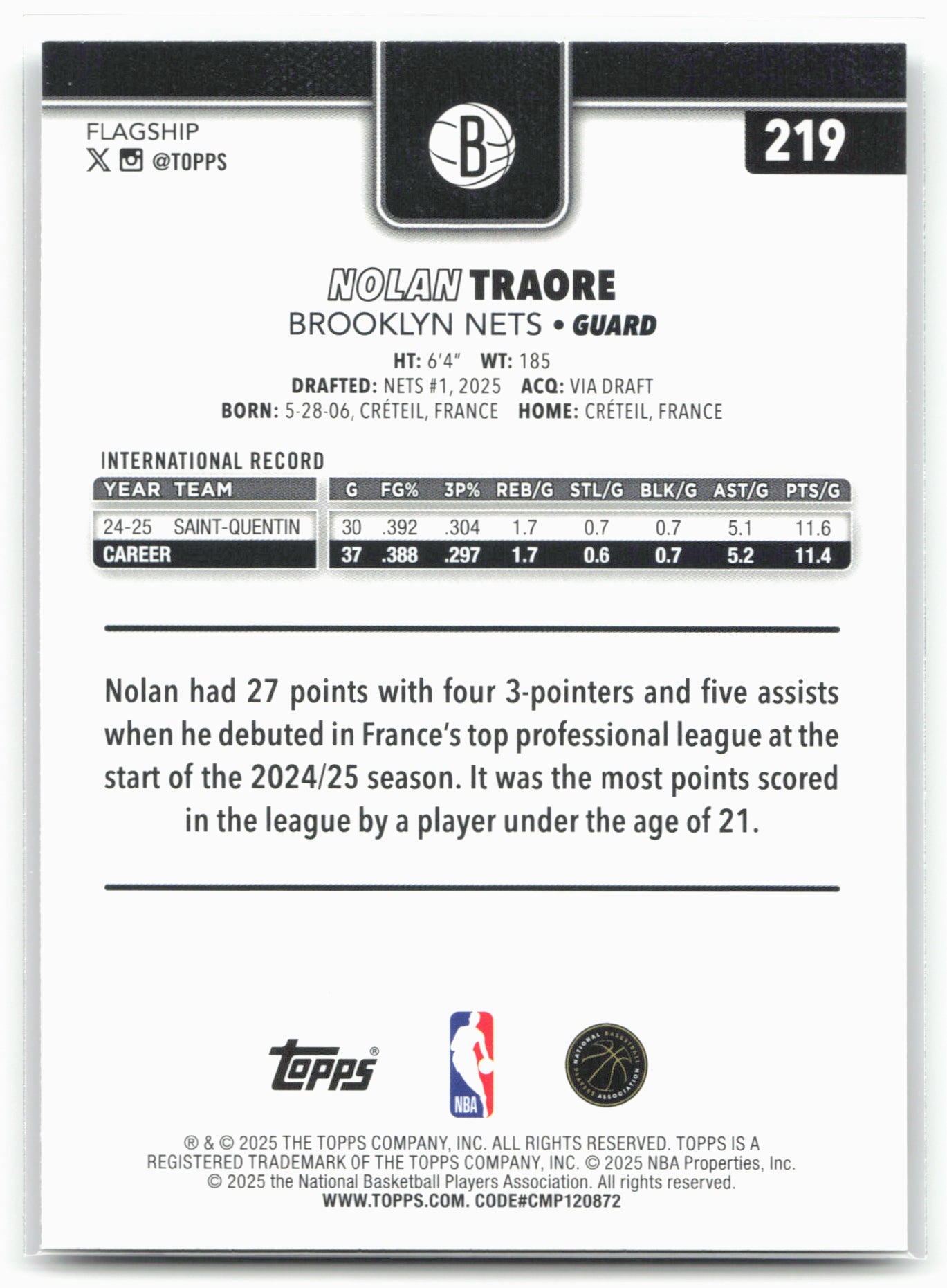 2025-26 Topps #219 Nolan Traore Crackleboard 25014