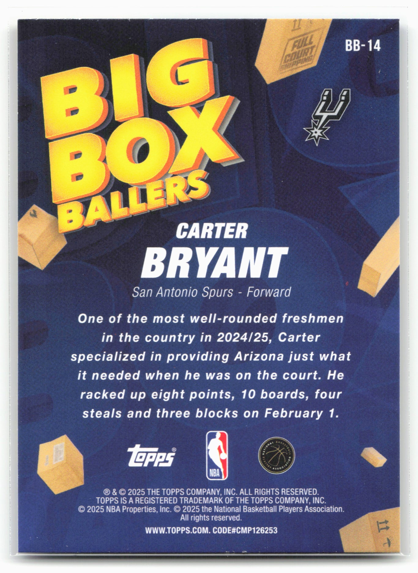2025-26 Topps #BB-14 Carter Bryant Big Box Ballers 25016