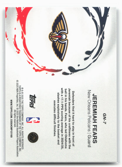 2025-26 Topps #GN-7 Jeremiah Fears Generation Now Holo Foil 25018