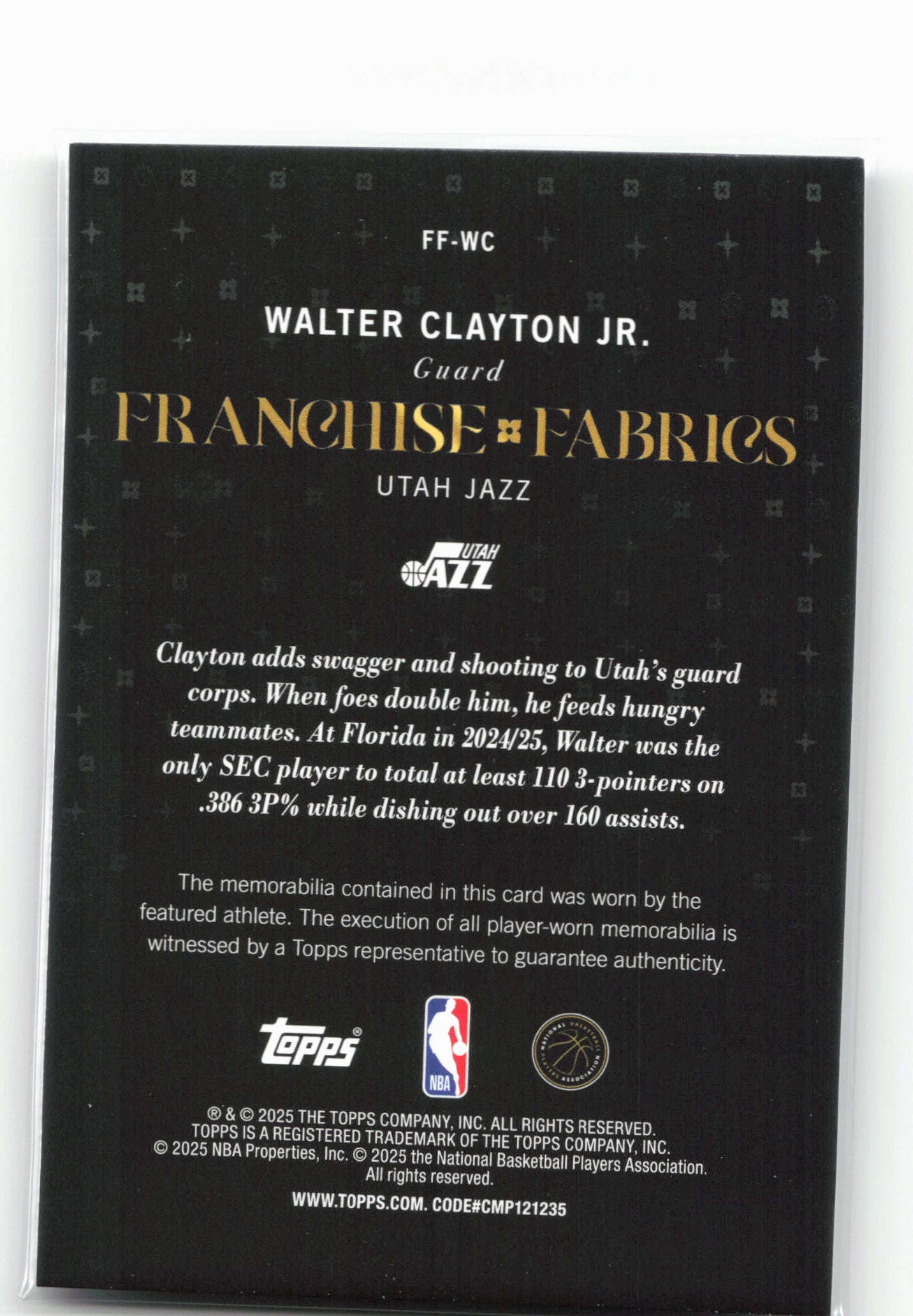 2025-26 Topps #FF-WC Walter Clayton Jr. Franchise Fabrics Holo Foil 25023