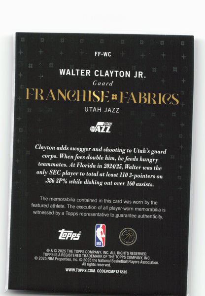 2025-26 Topps #FF-WC Walter Clayton Jr. Franchise Fabrics Holo Foil 25023