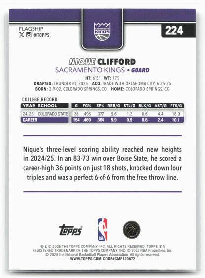 2025-26 Topps #224 Nique Clifford Crackleboard 25038