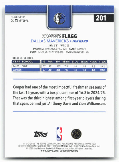 2025-26 Topps #201 Cooper Flagg Crackleboard 25046