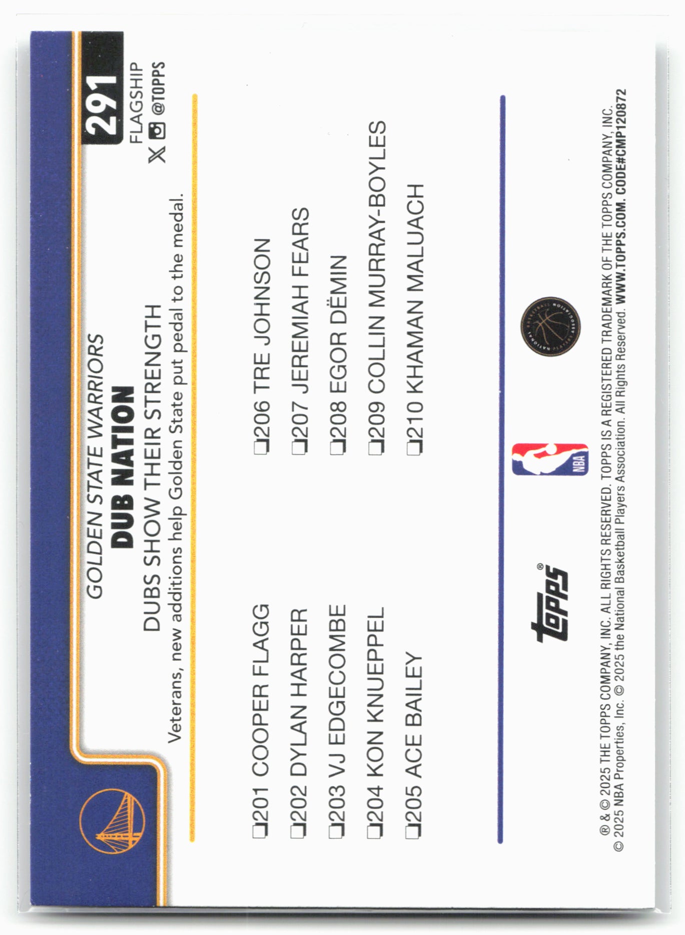 2025-26 Topps #291 Dubs Nation: Dubs Show Their Strength Crackleboard 25052