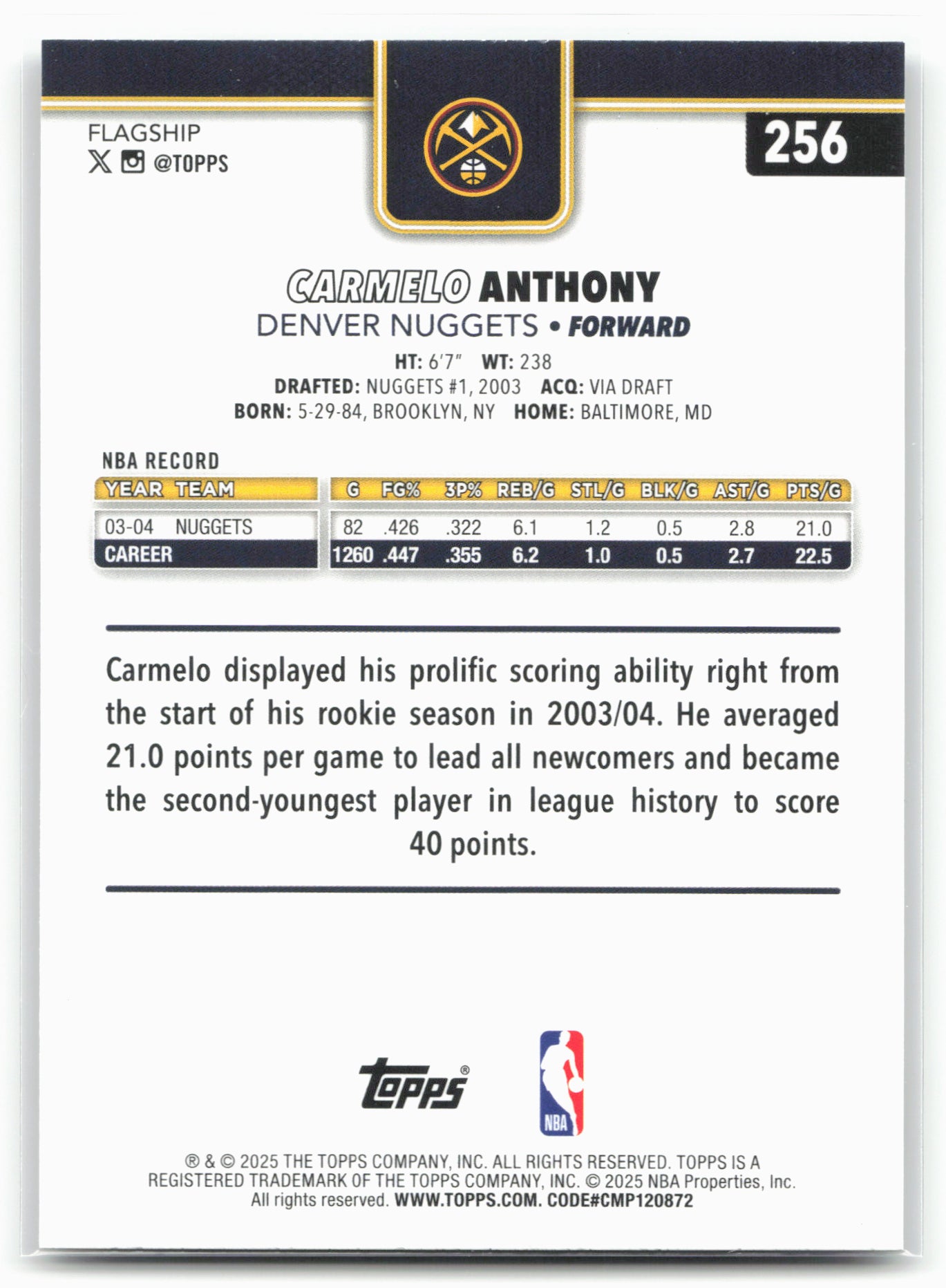2025-26 Topps #256 Carmelo Anthony Crackleboard 25056