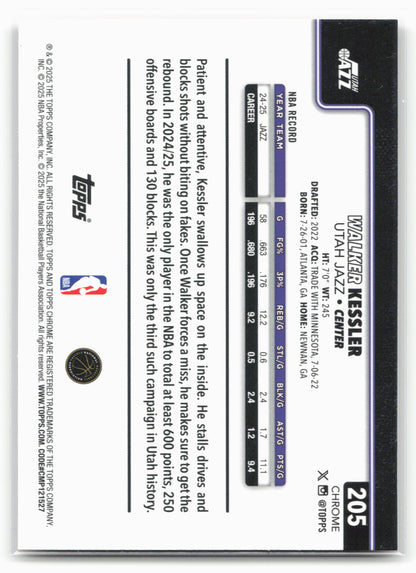 2025-26 Topps Chrome #205 Walker Kessler Refractors Magenta /399