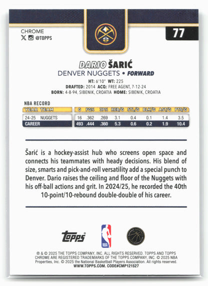 2025-26 Topps Chrome #77 Dario Šarić X-Fractors