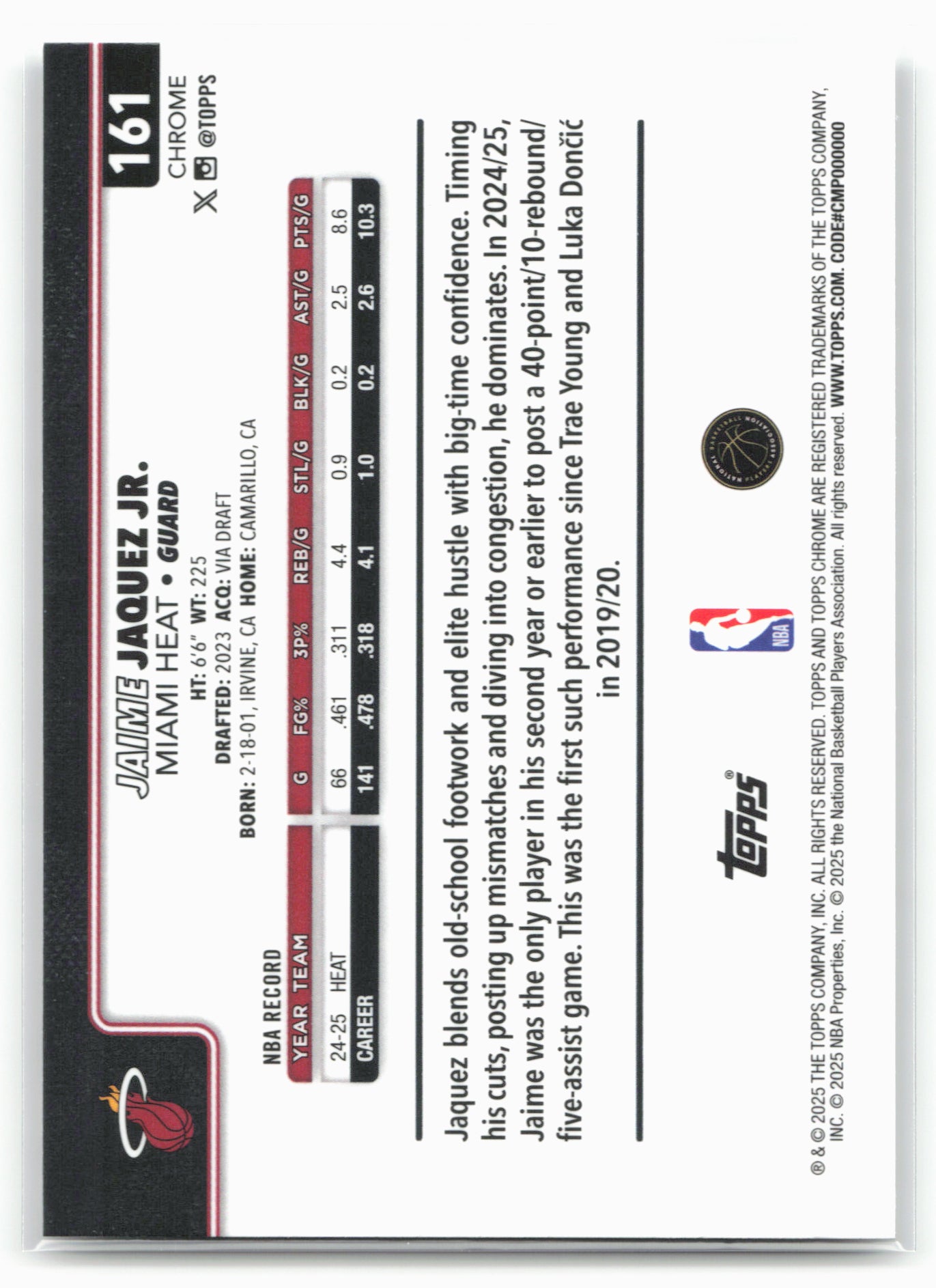 2025-26 Topps Chrome #161 Jaime Jaquez Jr. X-Fractors