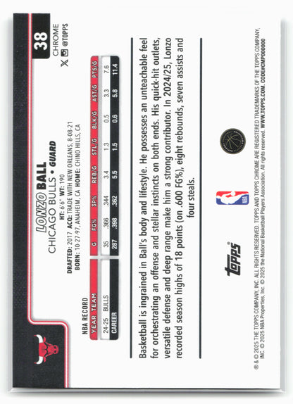 2025-26 Topps Chrome #38 Lonzo Ball X-Fractors