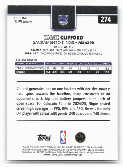 2025-26 Topps Chrome #274 Nique Clifford X-Fractors