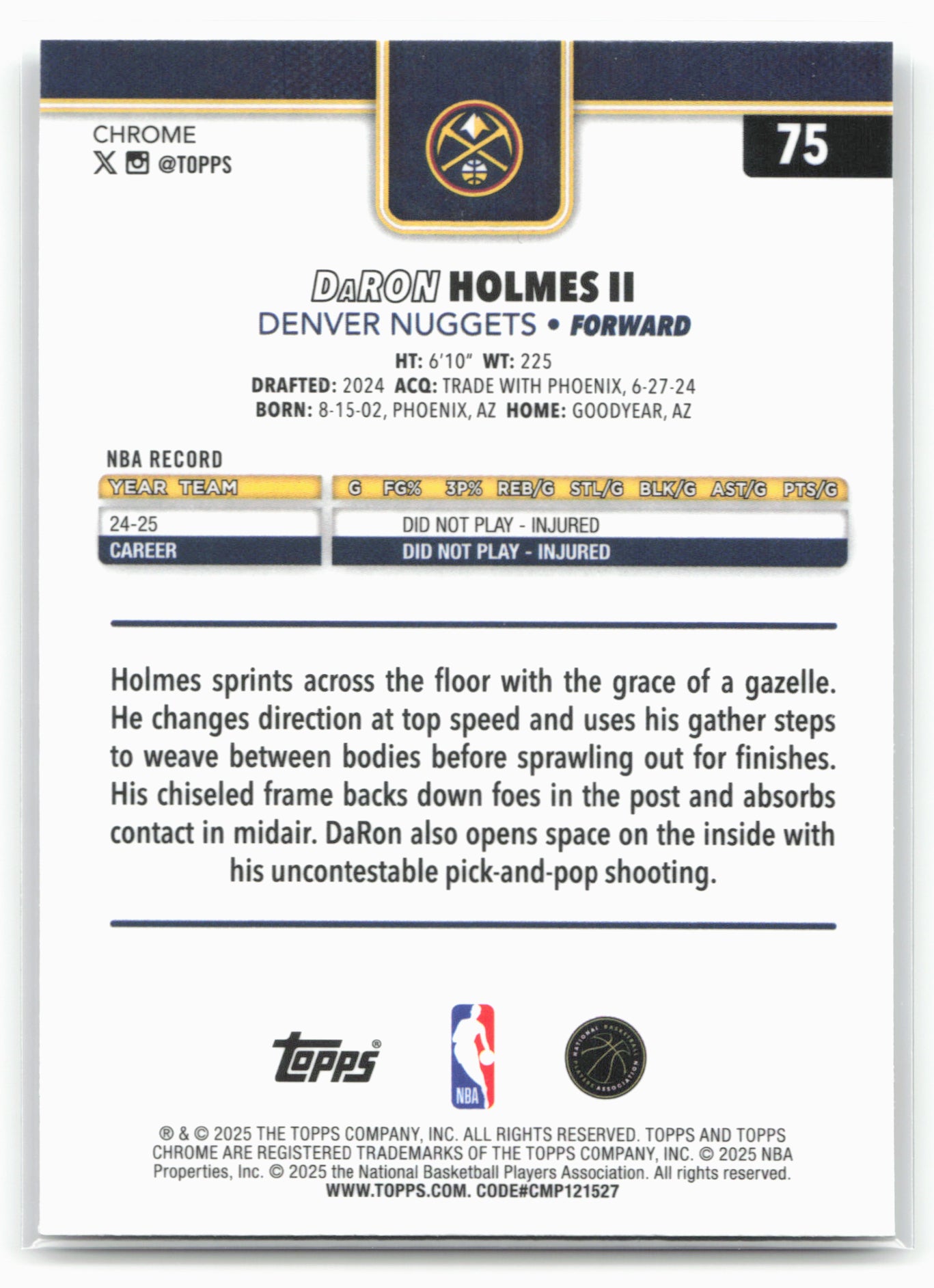 2025-26 Topps Chrome #75 DaRon Holmes II X-Fractors