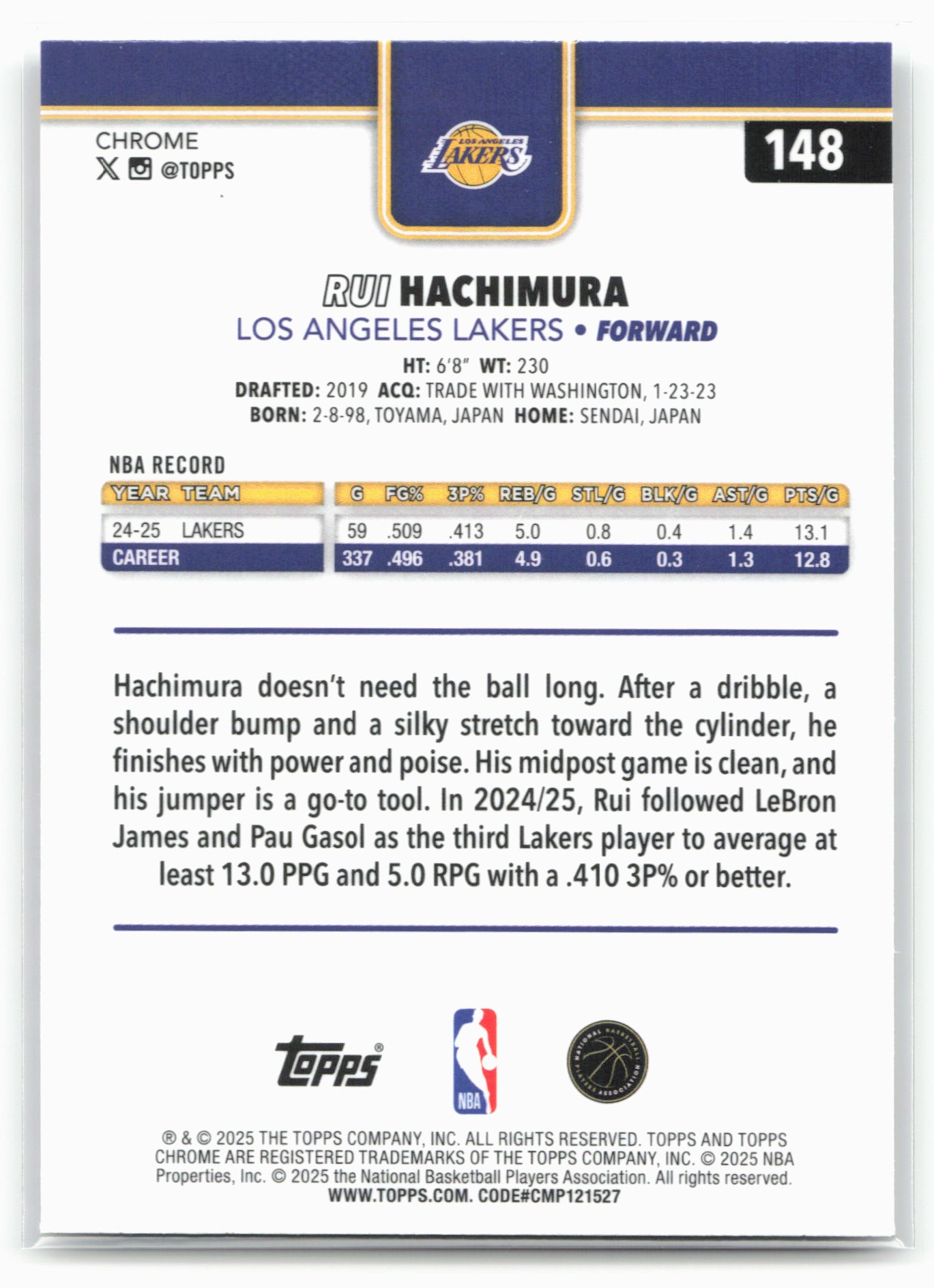 2025-26 Topps Chrome #148 Rui Hachimura X-Fractors