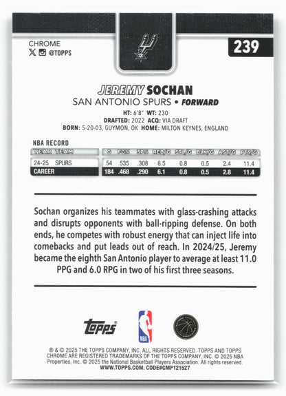 2025-26 Topps Chrome #239 Jeremy Sochan X-Factor