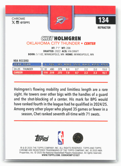 2025-26 Topps Chrome #134 Chet Holmgren Refractors 25082