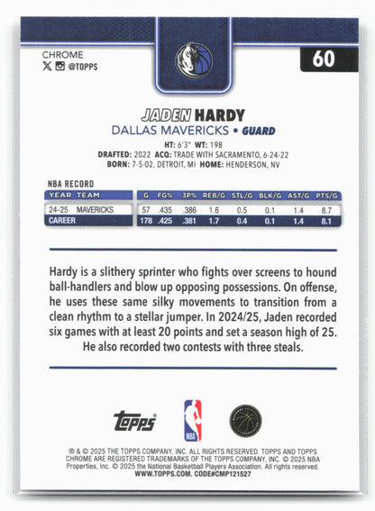 2025-26 Topps Chrome #60 Jaden Hardy