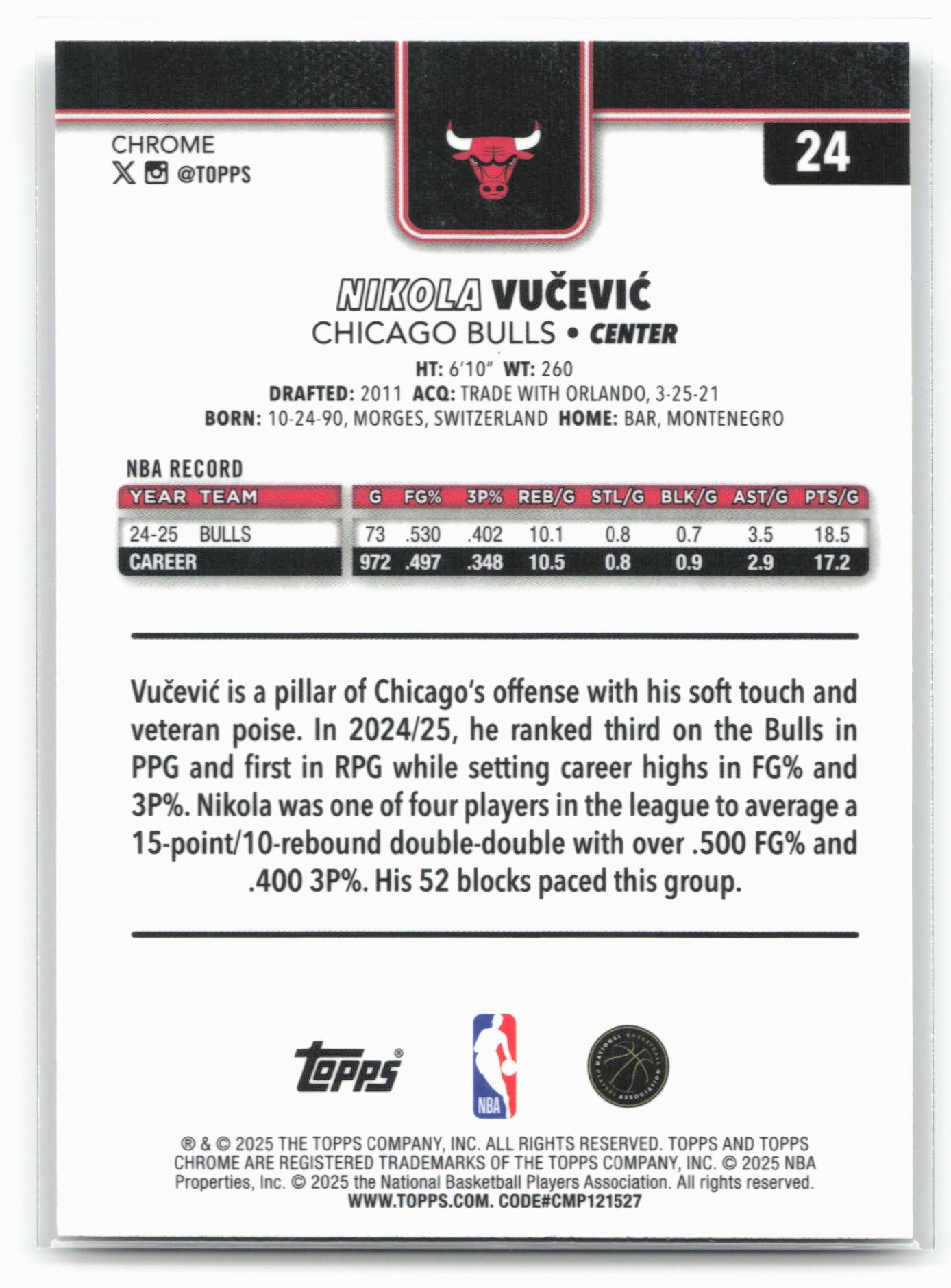 2025-26 Topps Chrome #24 Nikola Vučević