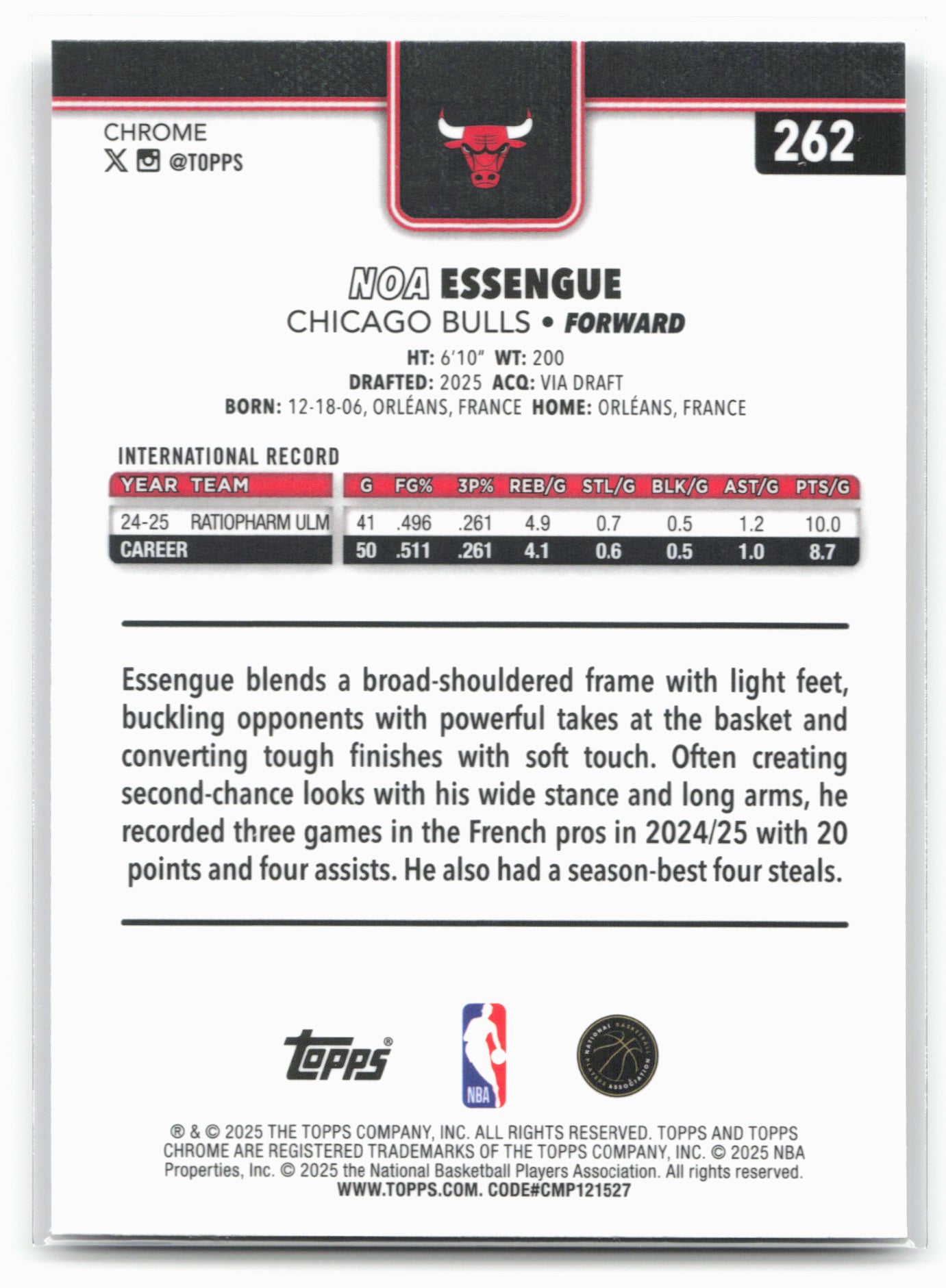 2025-26 Topps Chrome #262 Noa Essengue