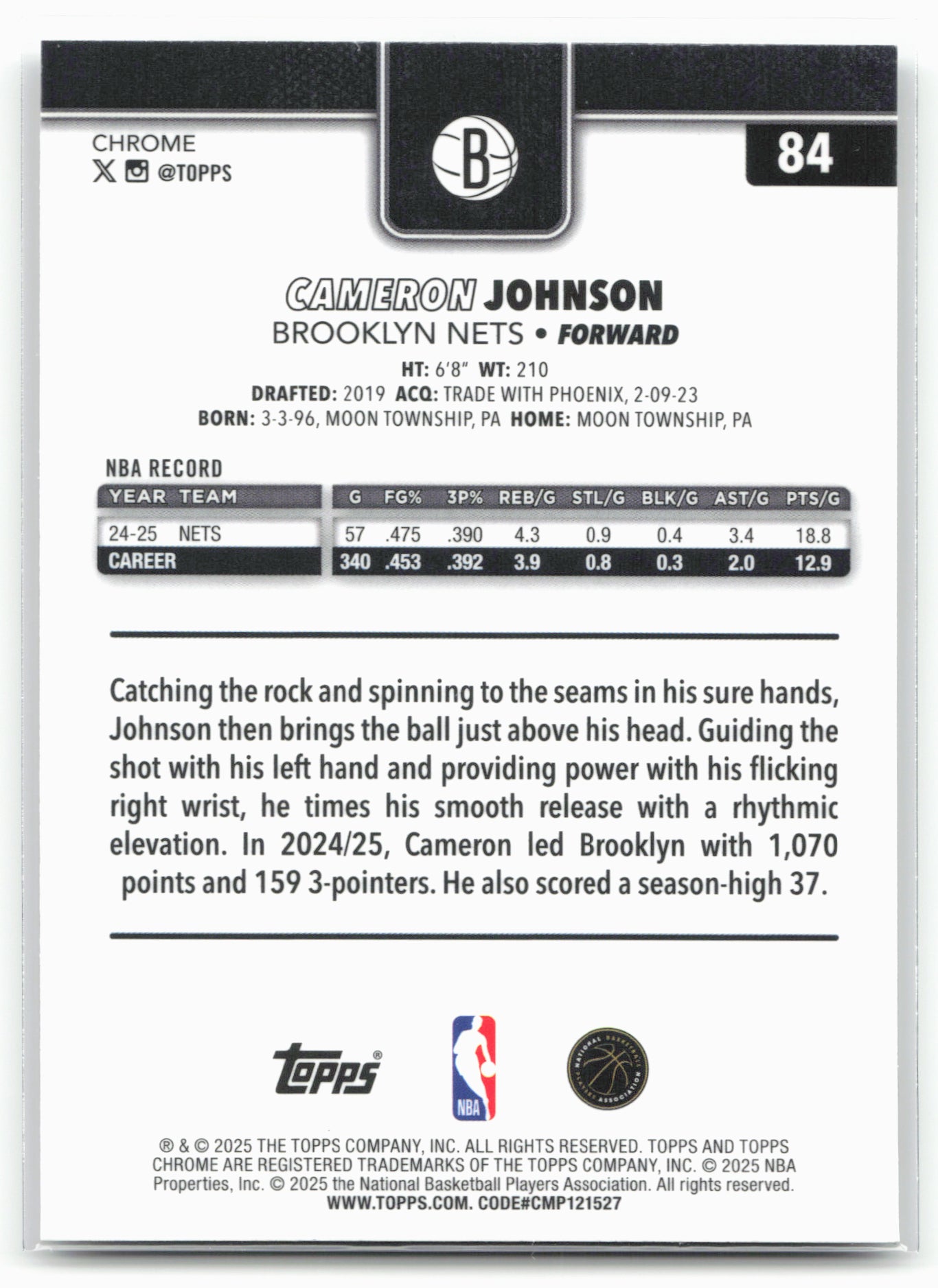 2025-26 Topps Chrome #84 Cameron Johnson