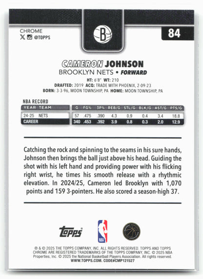 2025-26 Topps Chrome #84 Cameron Johnson