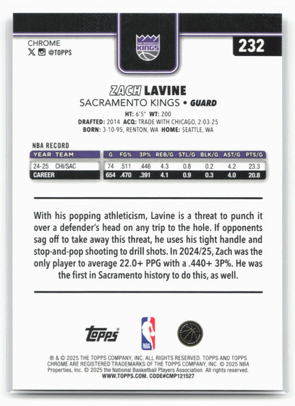 2025-26 Topps Chrome #232 Zach LaVine