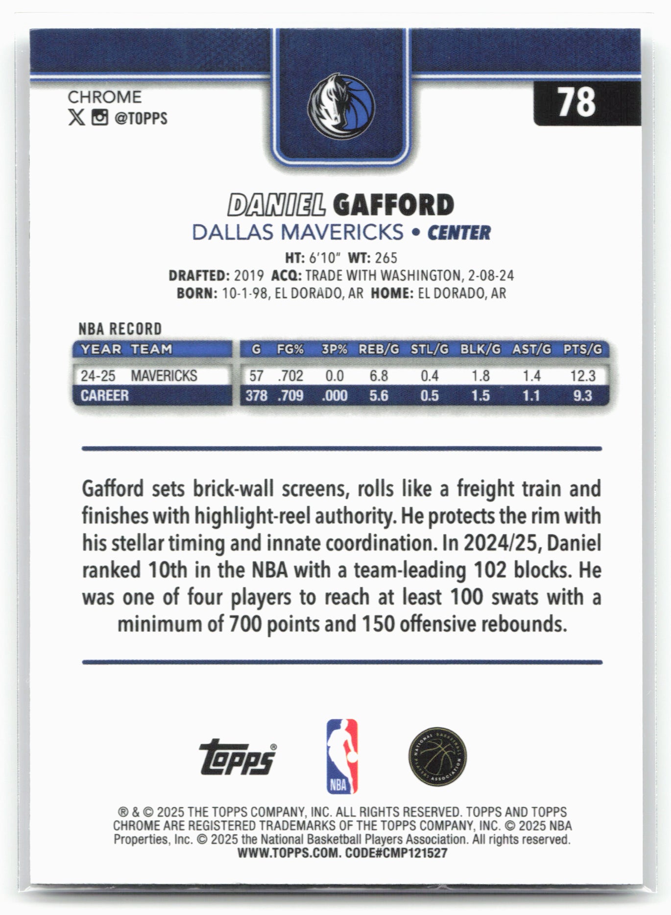 2025-26 Topps Chrome #78 Daniel Gafford