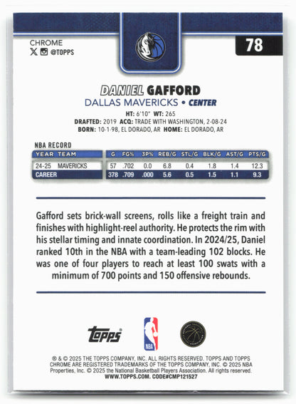 2025-26 Topps Chrome #78 Daniel Gafford