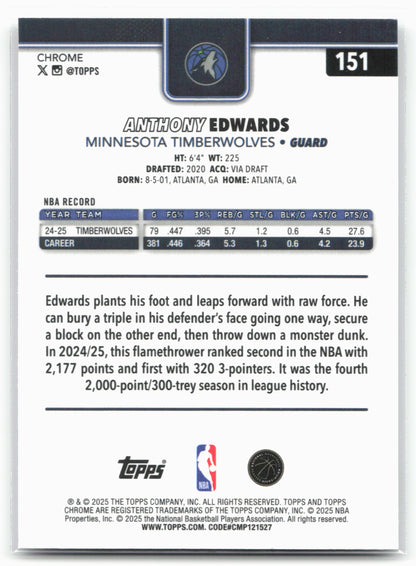 2025-26 Topps Chrome #151 Anthony Edwards