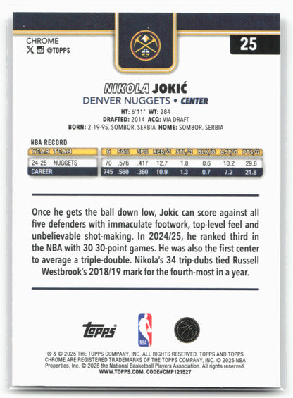 2025-26 Topps Chrome #25 Nikola Jokić