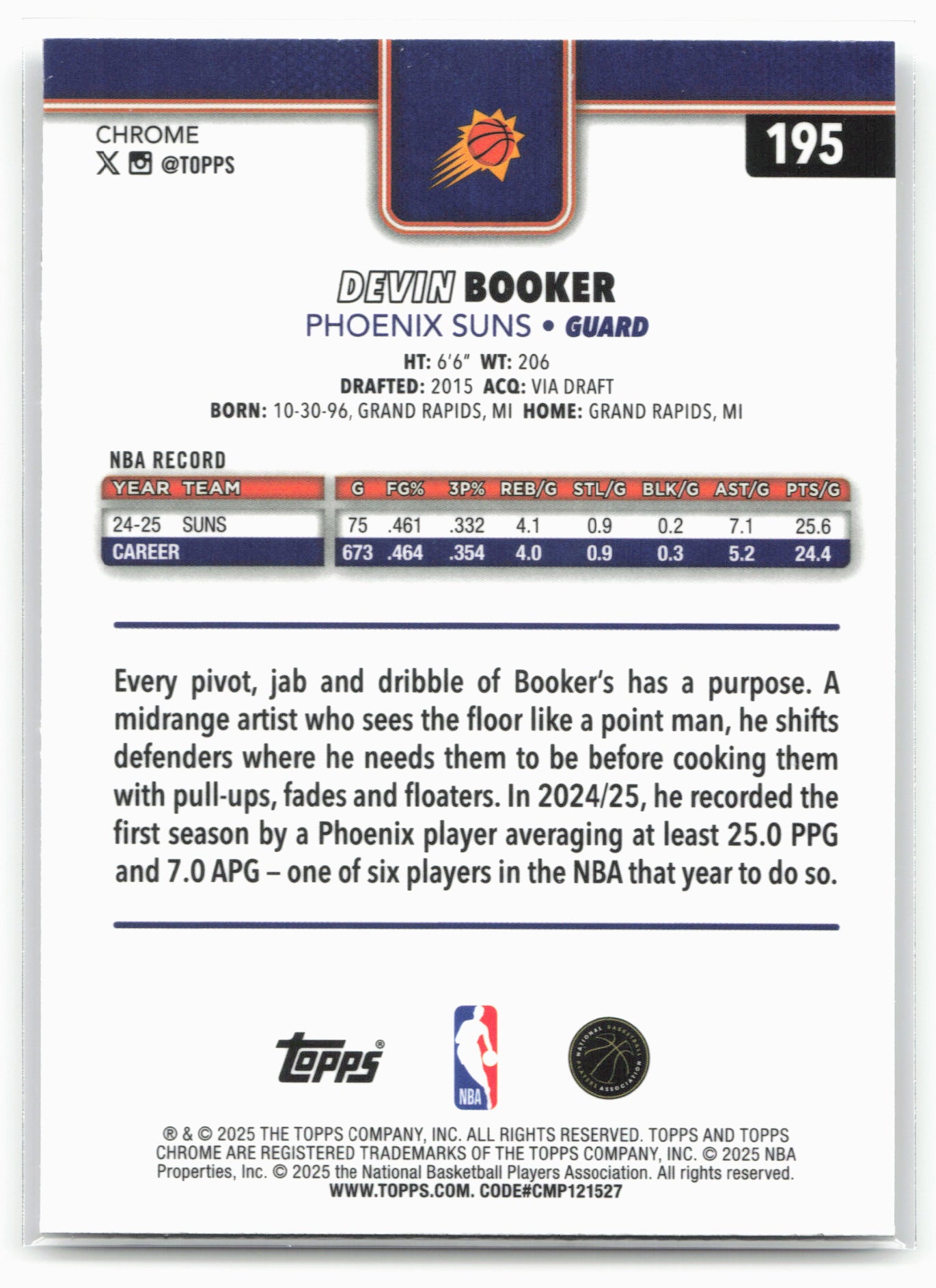 2025-26 Topps Chrome #195 Devin Booker
