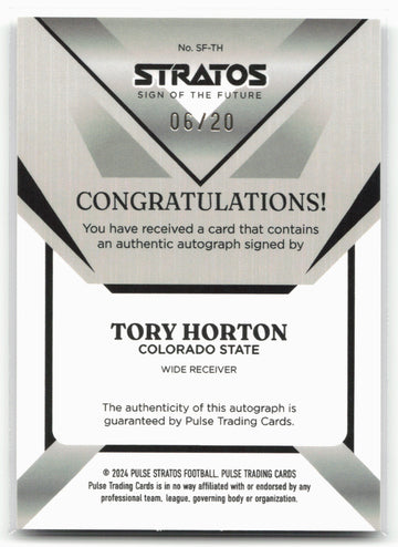 
2024 Pulse Stratos #SF-TH Tory Horton Sign Of the Future Autograph Green