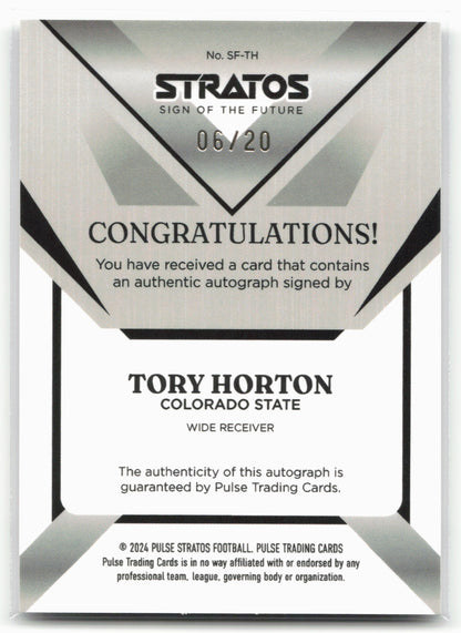 2024 Pulse Stratos #SF-TH Tory Horton Sign Of the Future Autograph Green