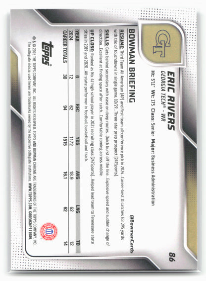 2025 Bowman University Chrome #86 Eric Rivers