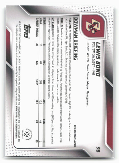 2025 Bowman University Chrome #98 Lewis Bond