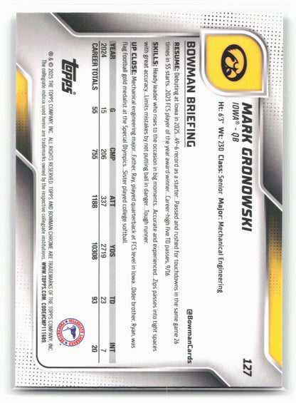 2025 Bowman University Chrome #127 Mark Gronowski