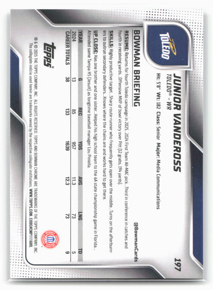 2025 Bowman University Chrome #197 Junior Vandeross
