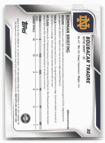 
2025 Bowman University Chrome #30 Boubacar Traore