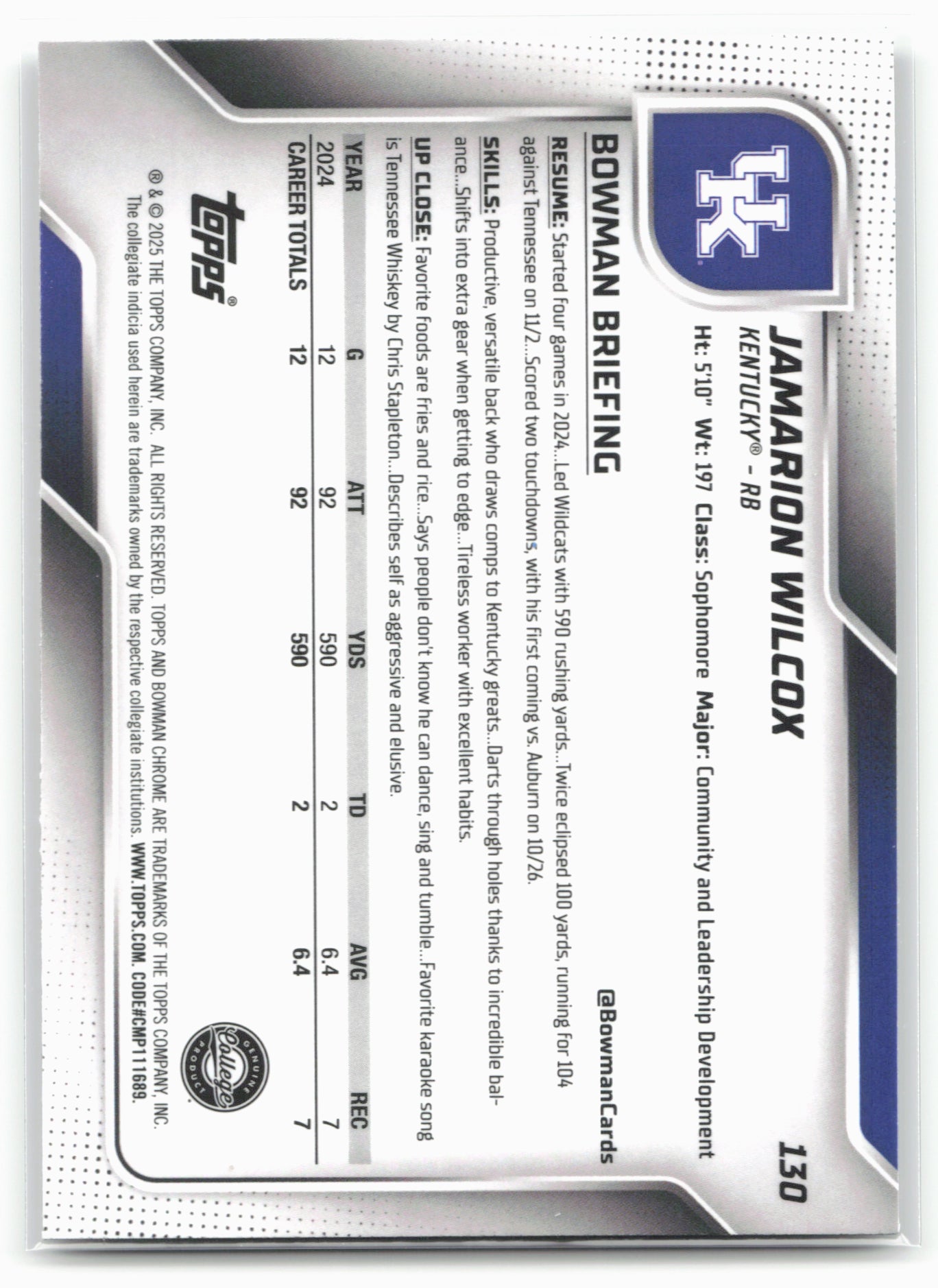 2025 Bowman University Chrome #130 Jamarion Wilcox
