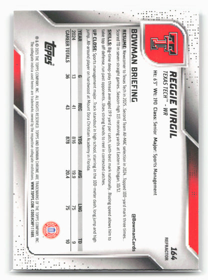 2025 Bowman University Chrome #164 Reggie Virgil Refractor