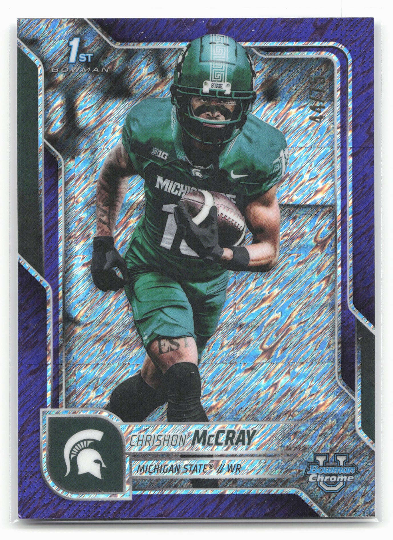2025 Bowman University Chrome #155 Chrishon McCray Purple Shimmer Refractor #/75