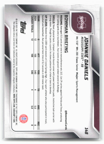 2025 Bowman University Chrome #148 Johnnie Daniels